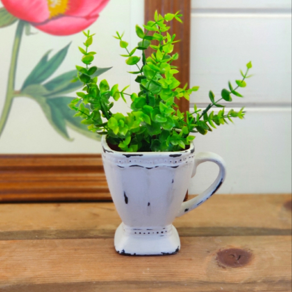 Upcycled Hand Painted Ceramic Pedestal Style Mug Vase